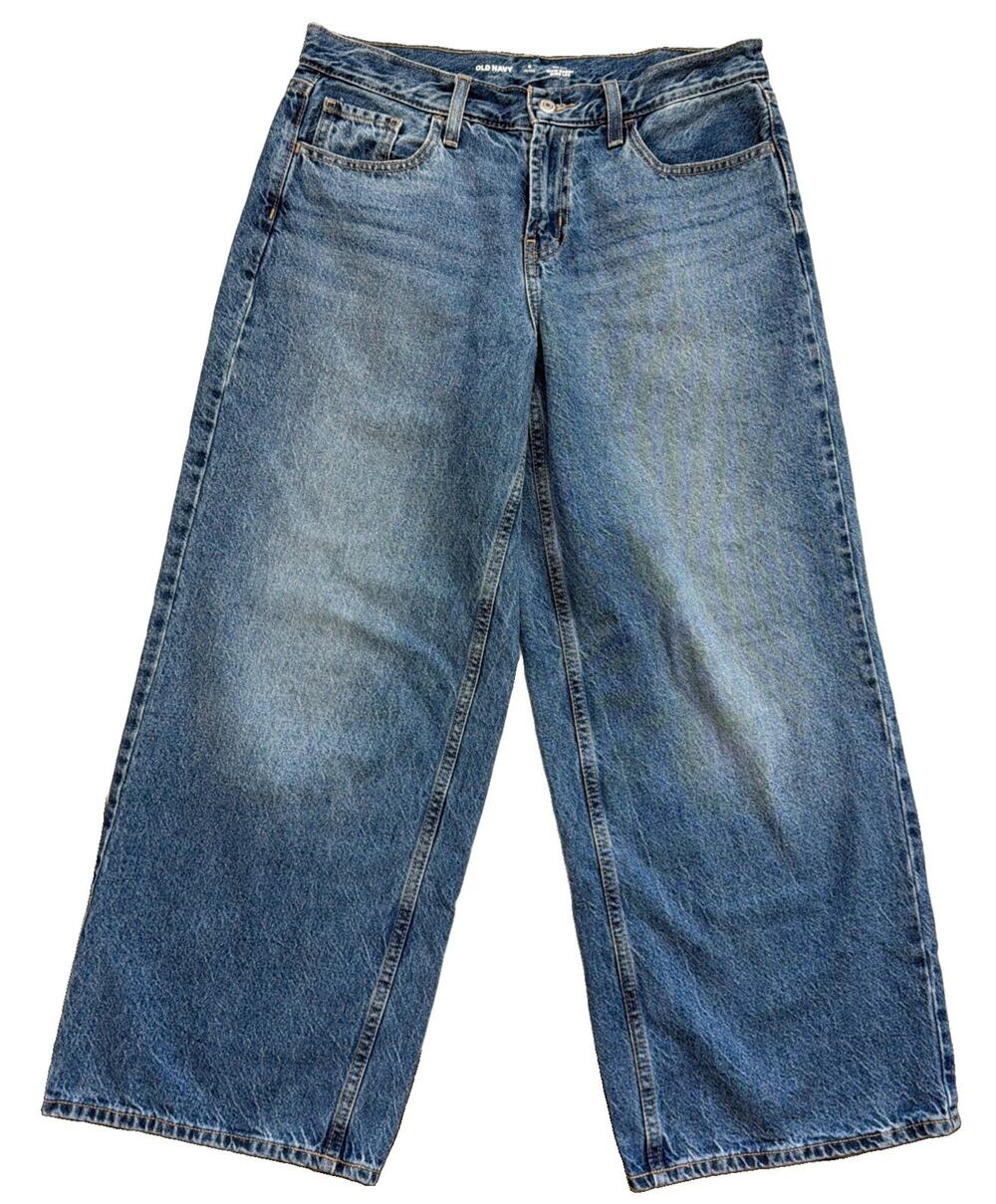 Old Navy Wow Wide Leg Jeans Womens 6 Petite Mid-Rise Baggy Y2K Boho Casual